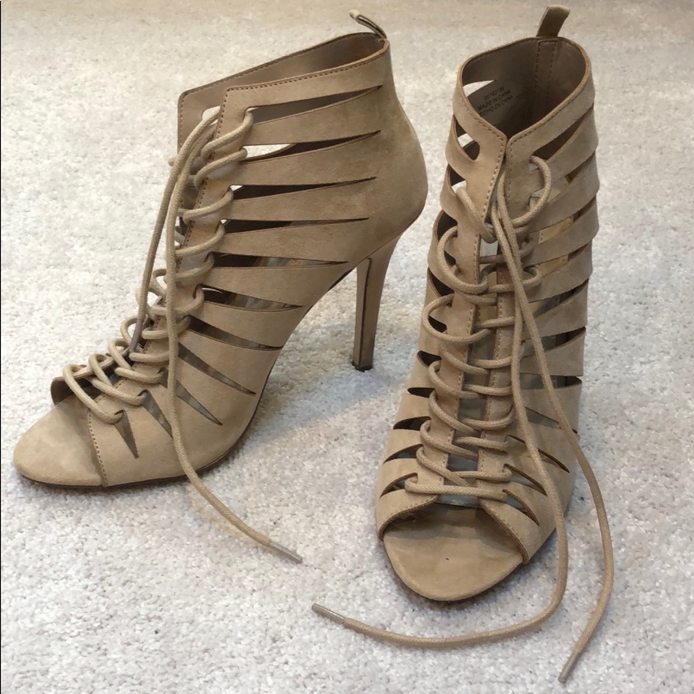 Lace up open toe booties